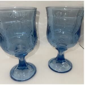 2 Anchor Hocking Savannah Blue 7 1/4" Water Goblets EUC